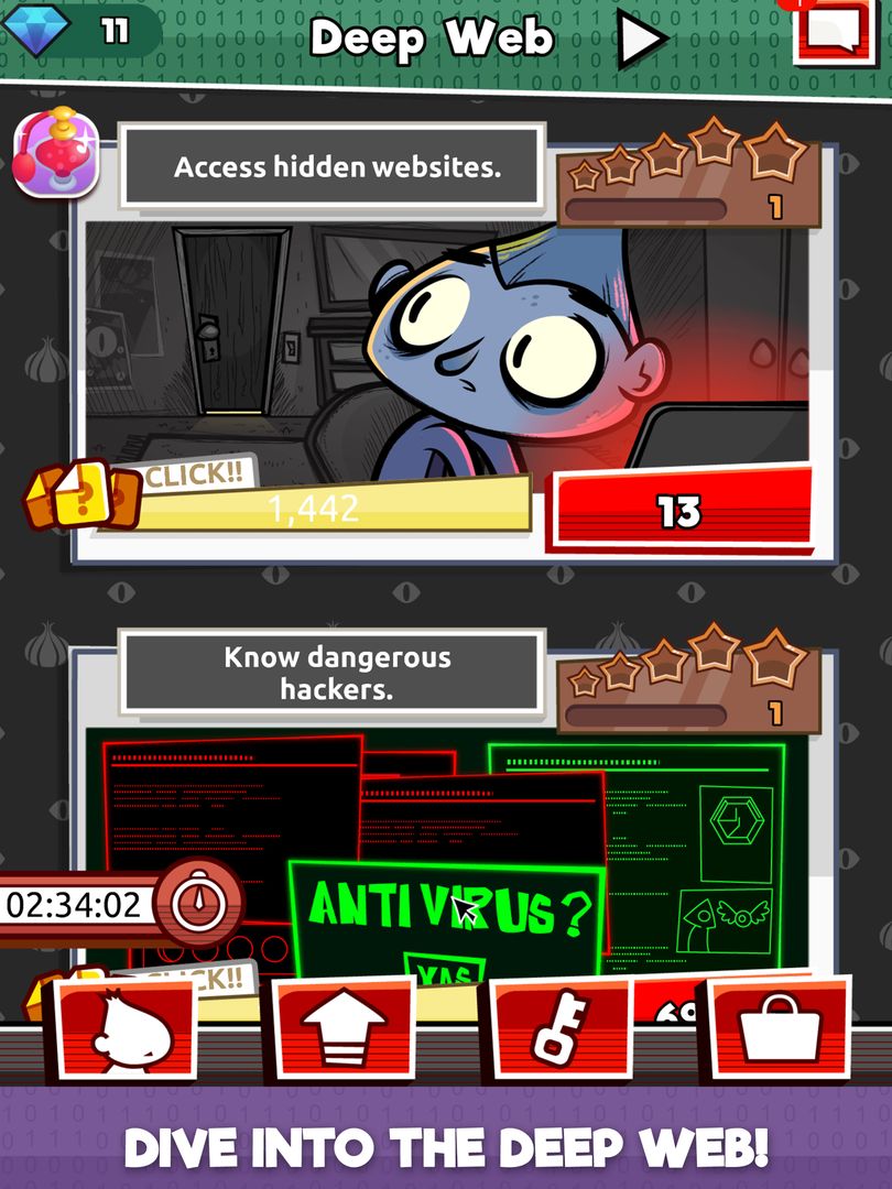 Screenshot of Into the Deep Web - Internet Mystery Idle Clicker