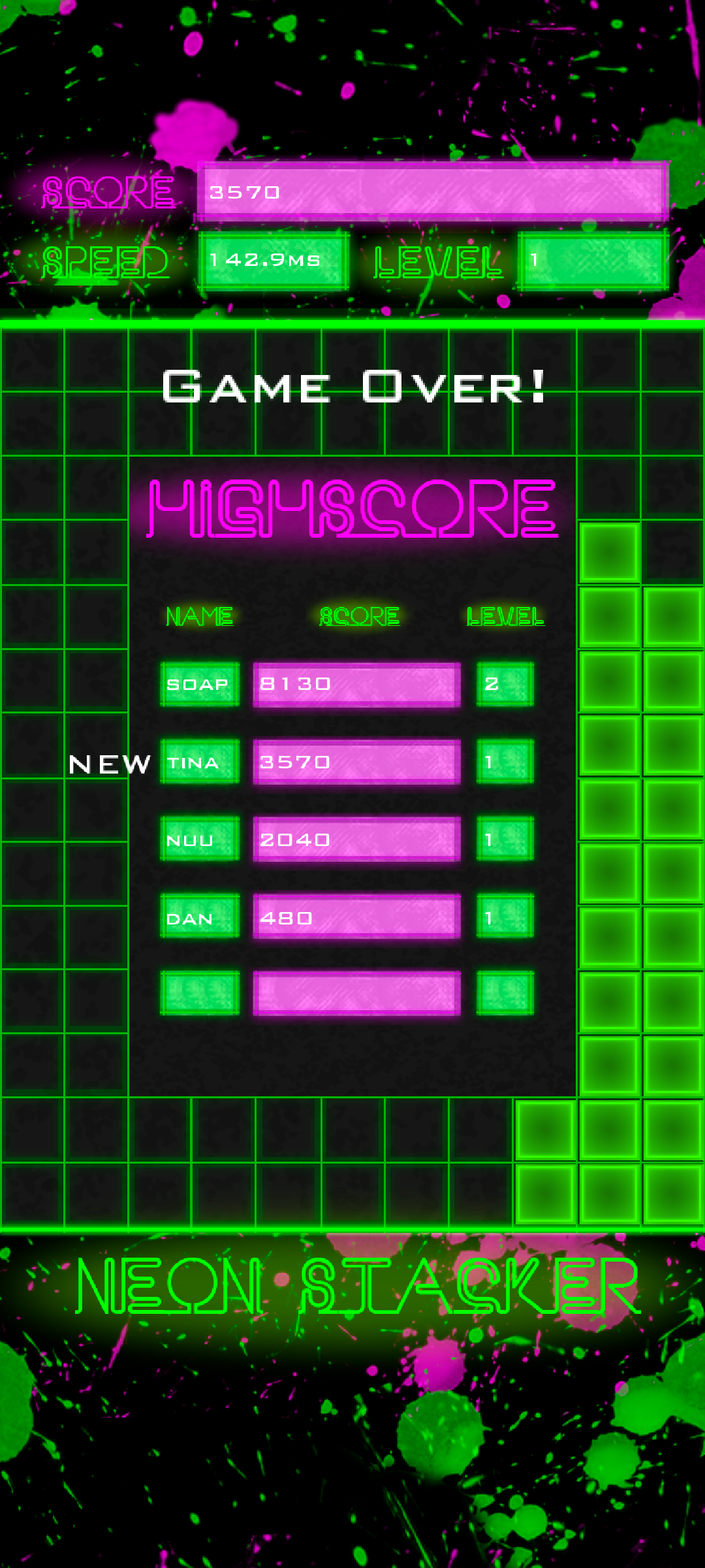 Neon Stacker Game Screenshot