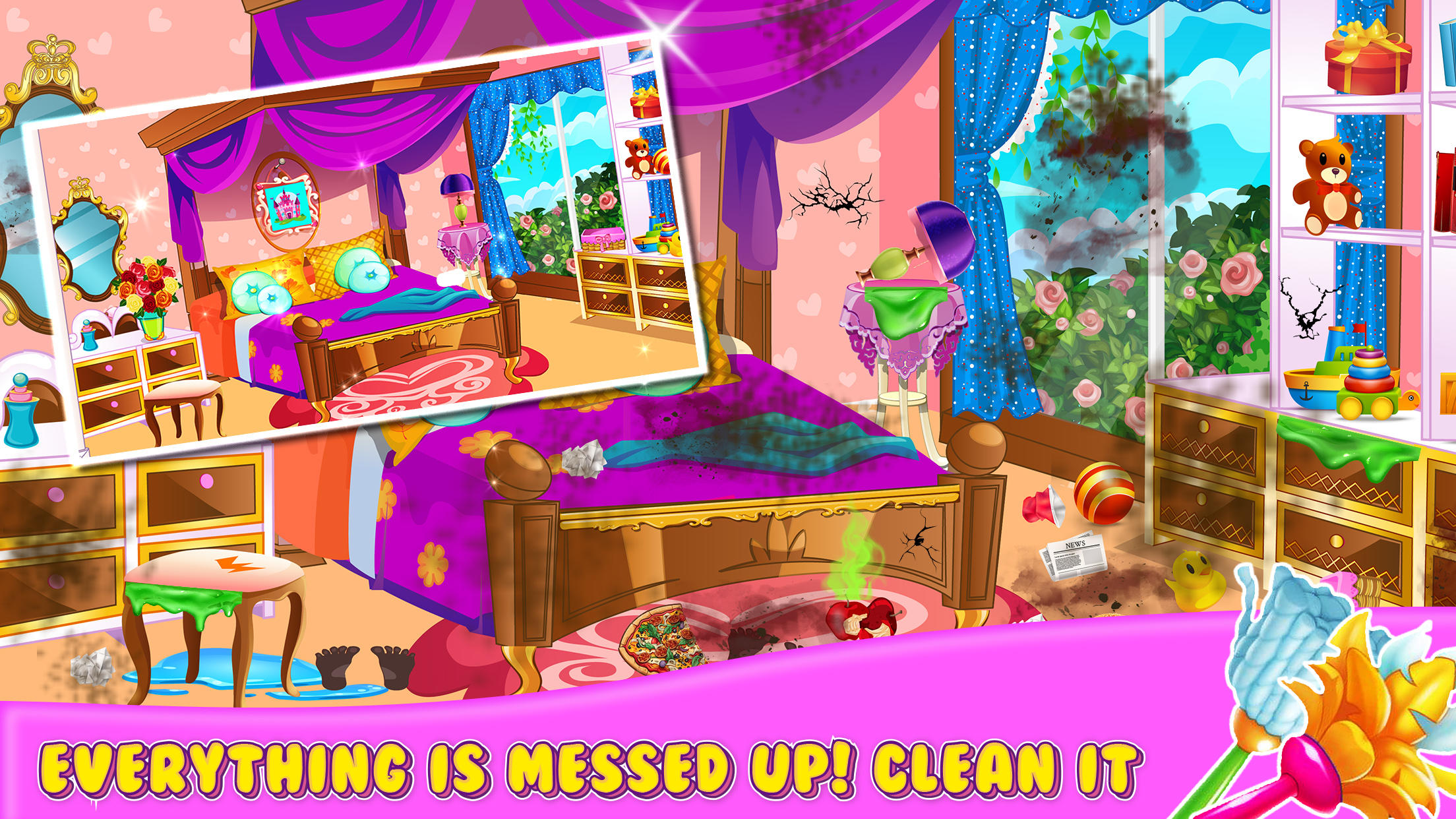 Jogo de limpeza da casa de bonecas da princesa versão móvel