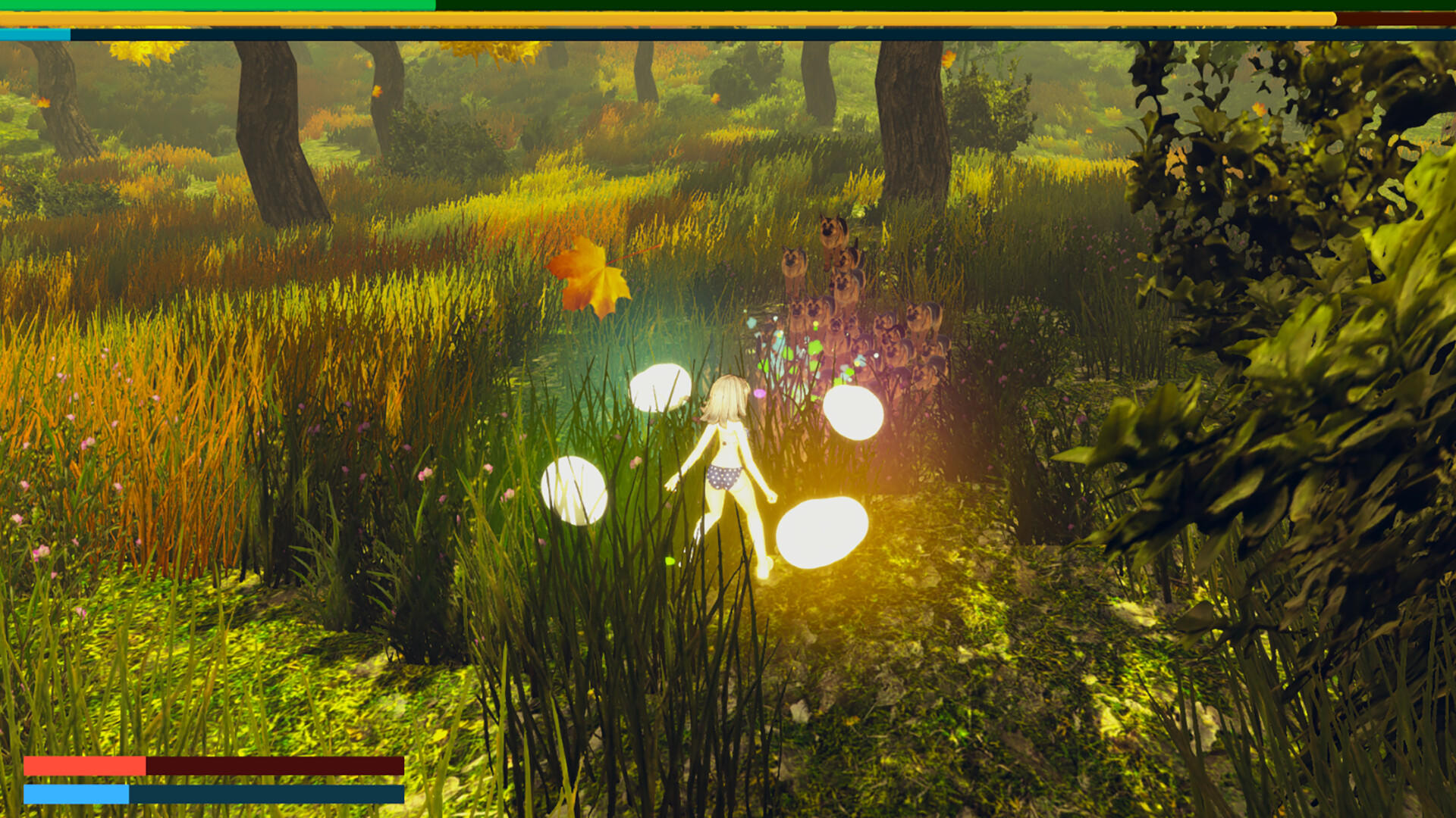 The golden girl pulls and licks the dog Game Screenshot