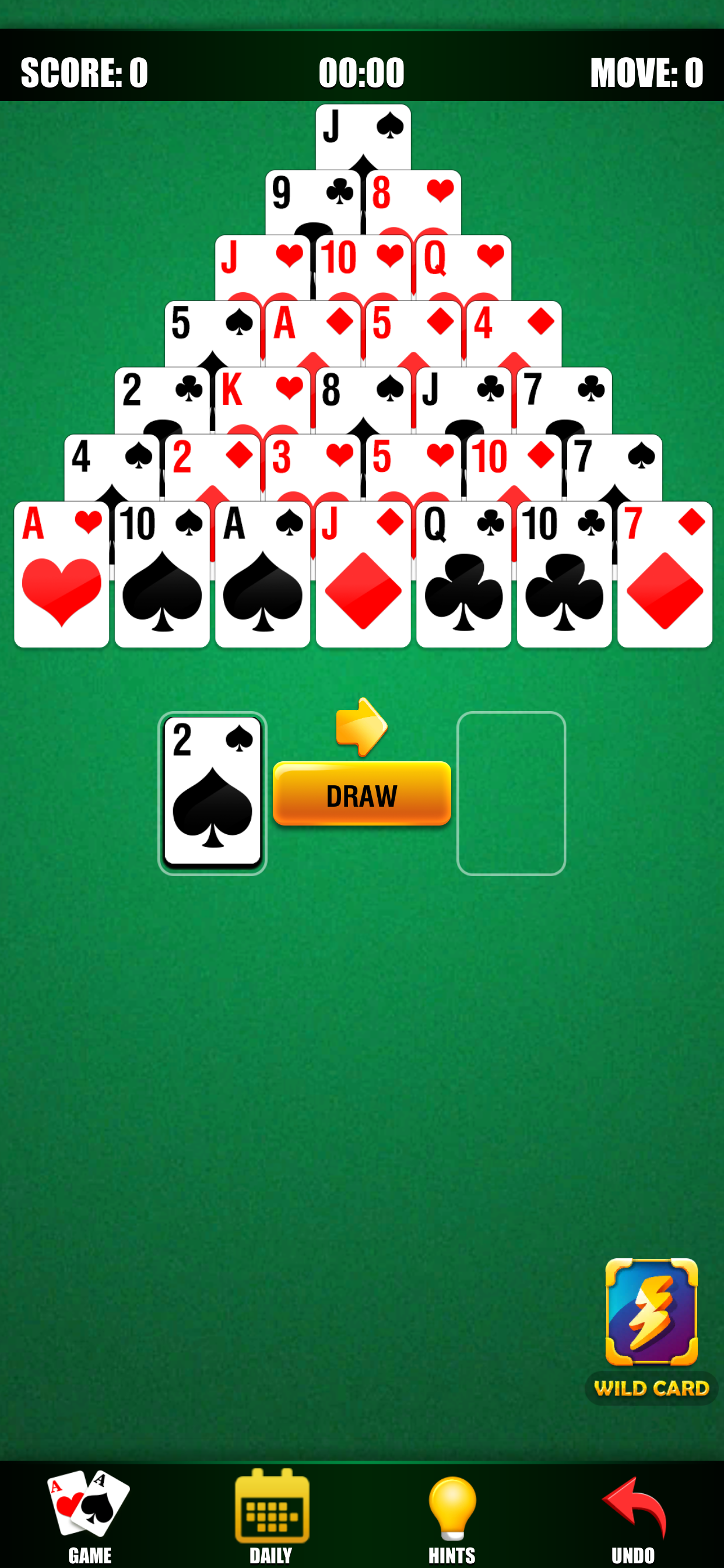 Screenshot of Pyramid Solitaire Daily Cards
