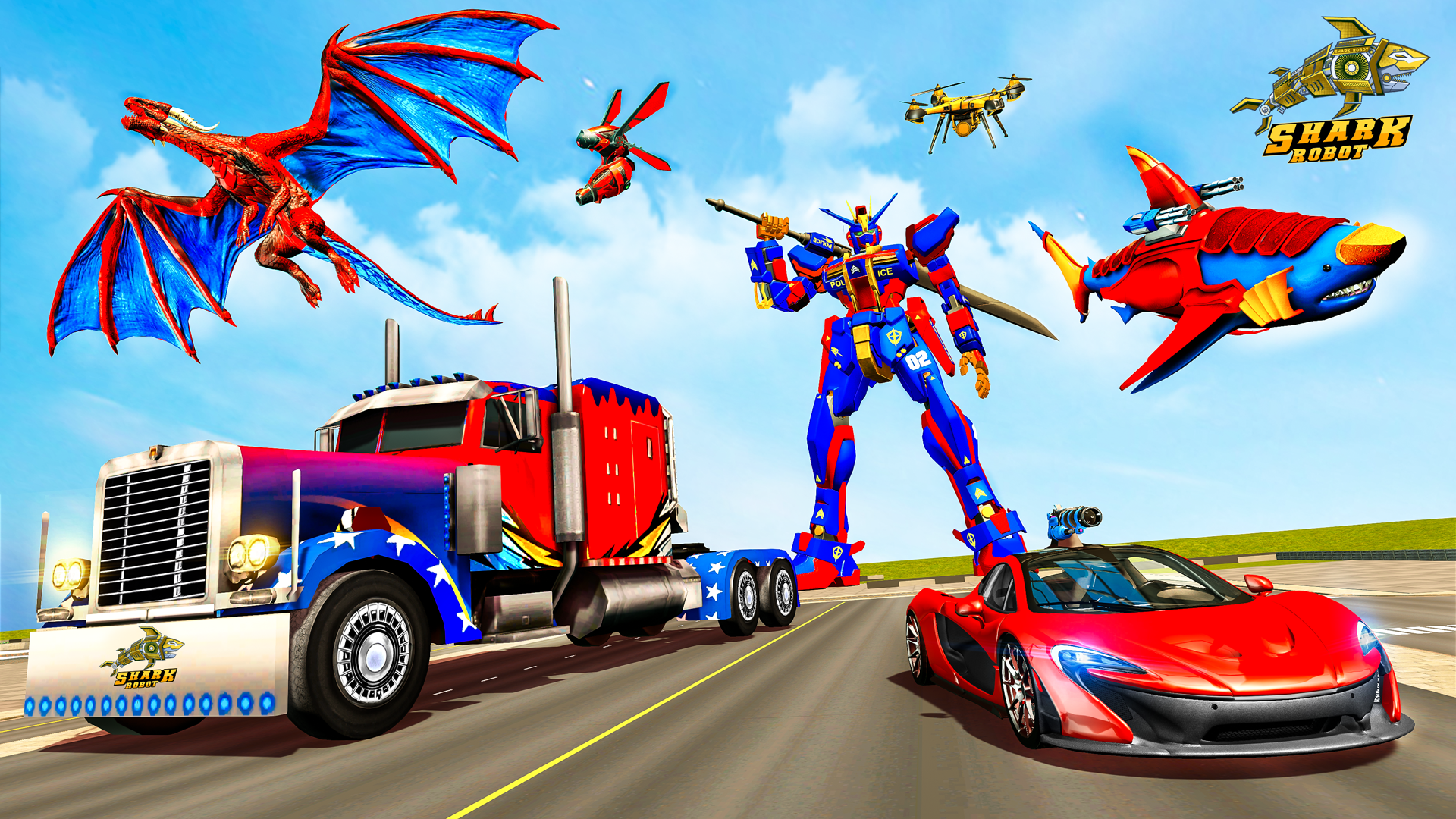 Police Shark Robot Car Game Game Screenshot