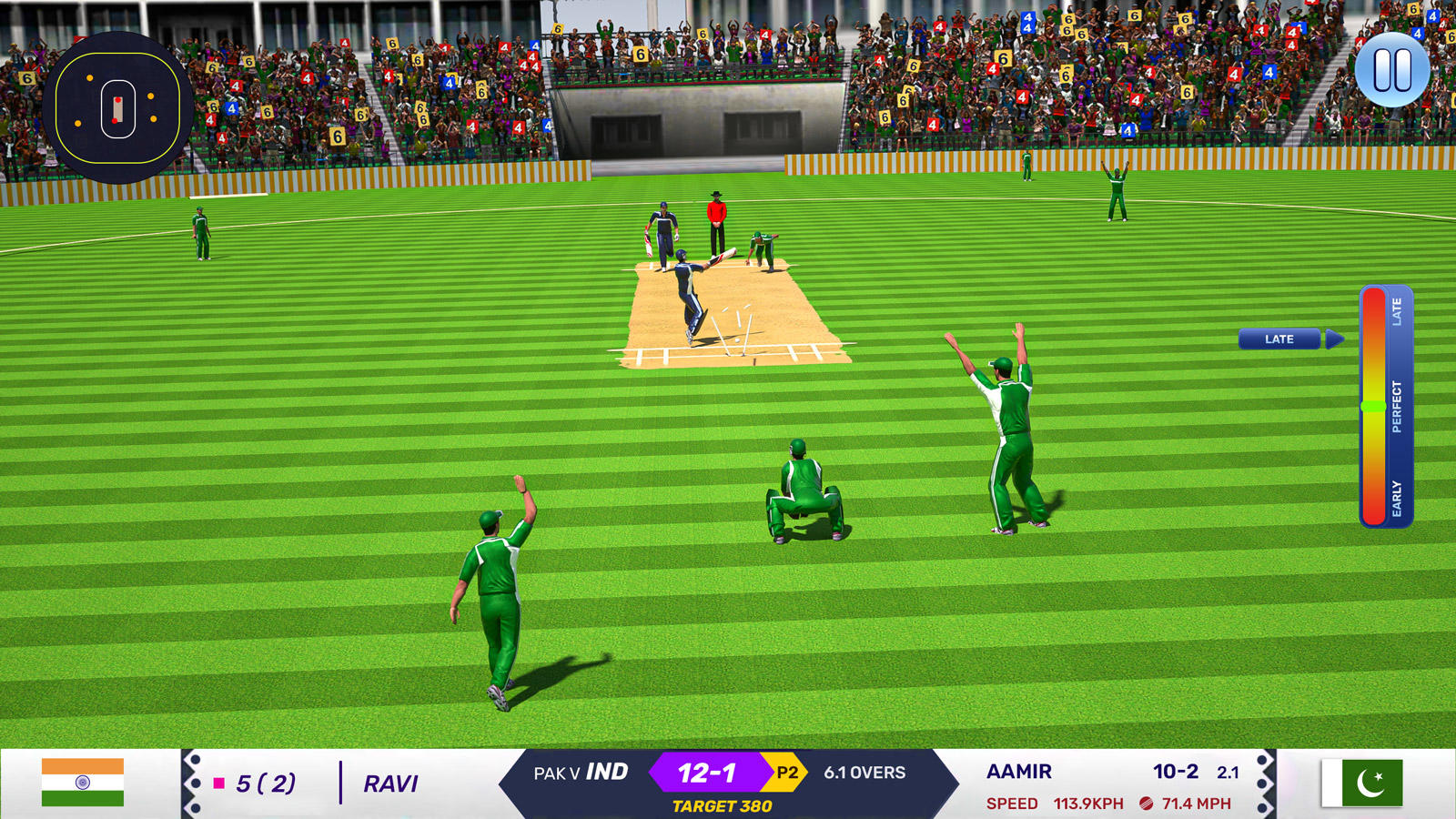 Cronograma de jogos finais de críquete t20 com bola vermelha realista  atingindo toco de wicket no fundo azul do estádio