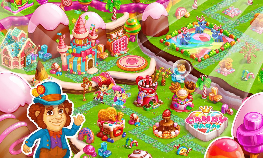 带有 魔法 泡泡 和 益智游戏 的 甜蜜 糖果 农场遊戲截圖