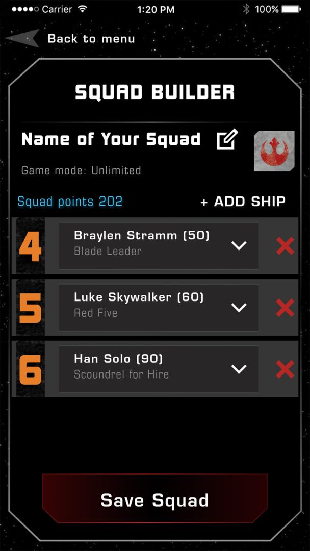 X-Wing Squad Builder by FFG screenshot game