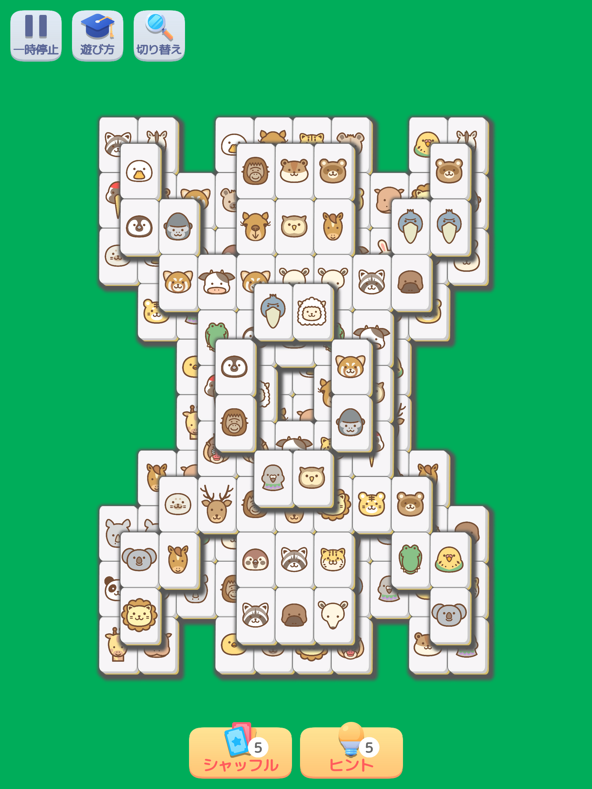 どうぶつ麻雀ソリティア: 記憶力,脳トレ Game Screenshot