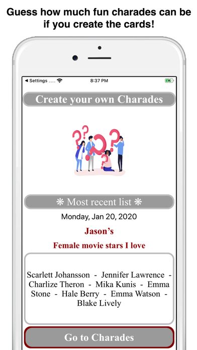 Screenshot of Create your own charades