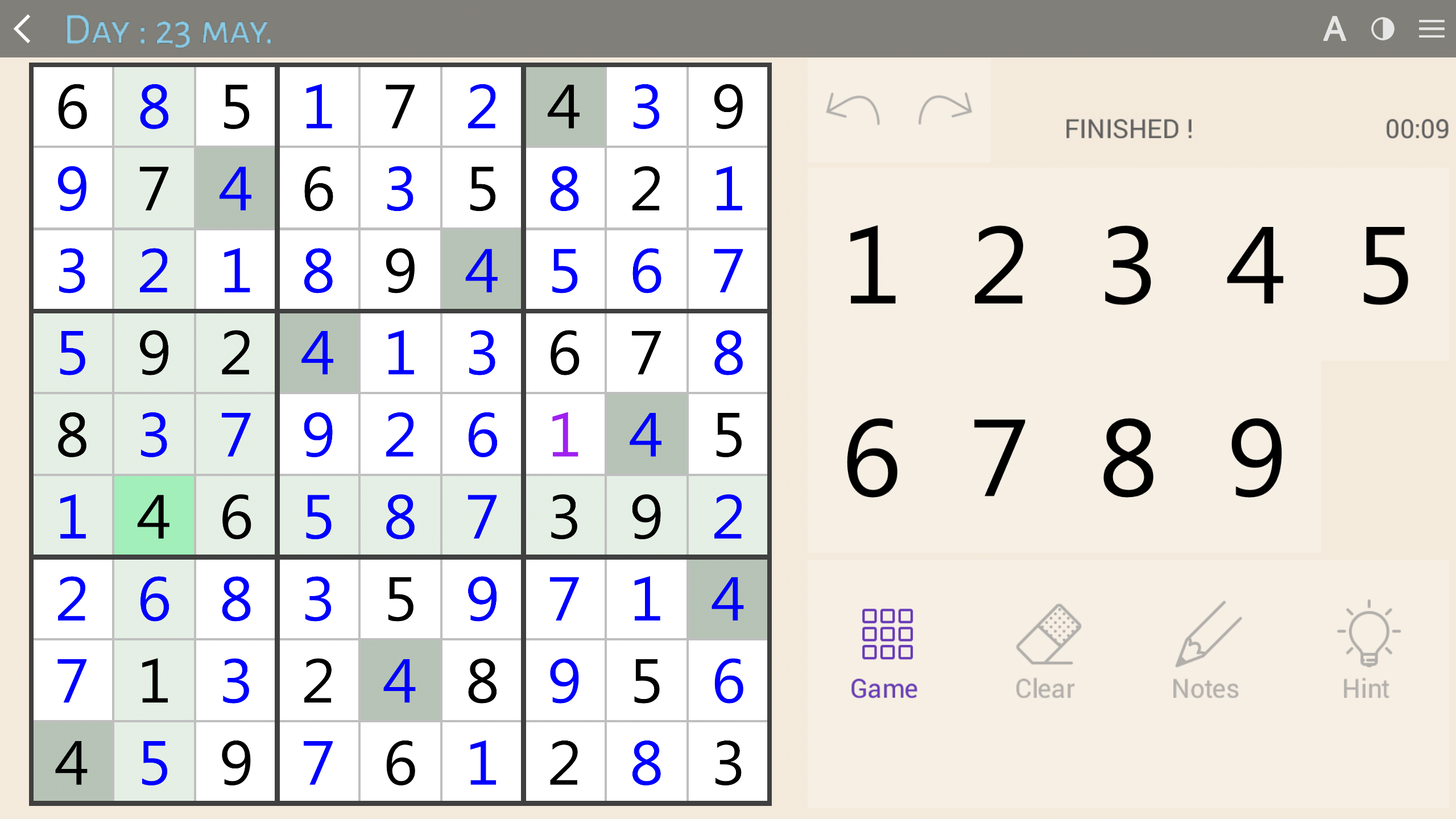 Cuplikan Layar Game Sudoku classic
