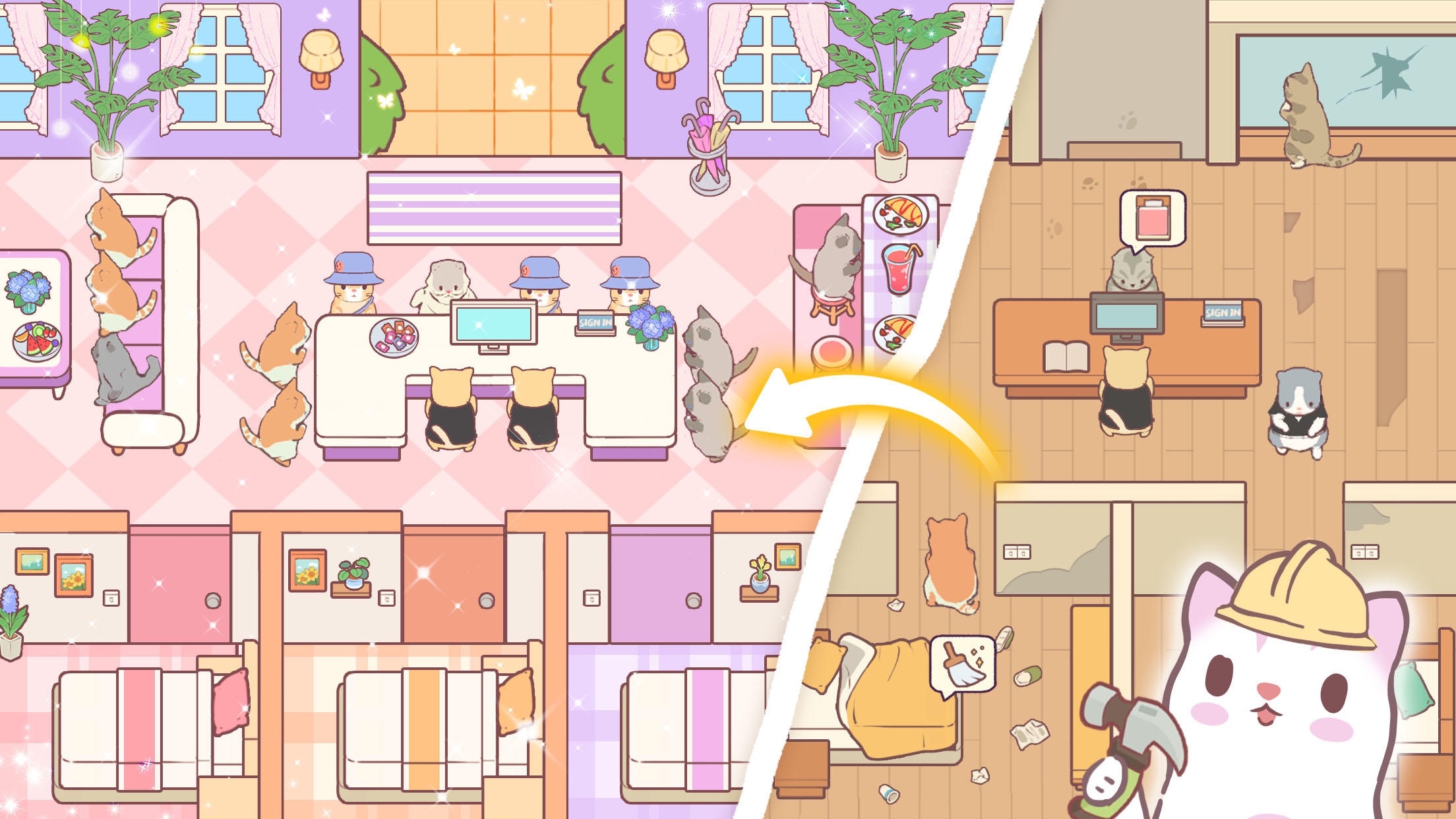 Cat Hostel: Idle Tycoon Games Game Screenshot