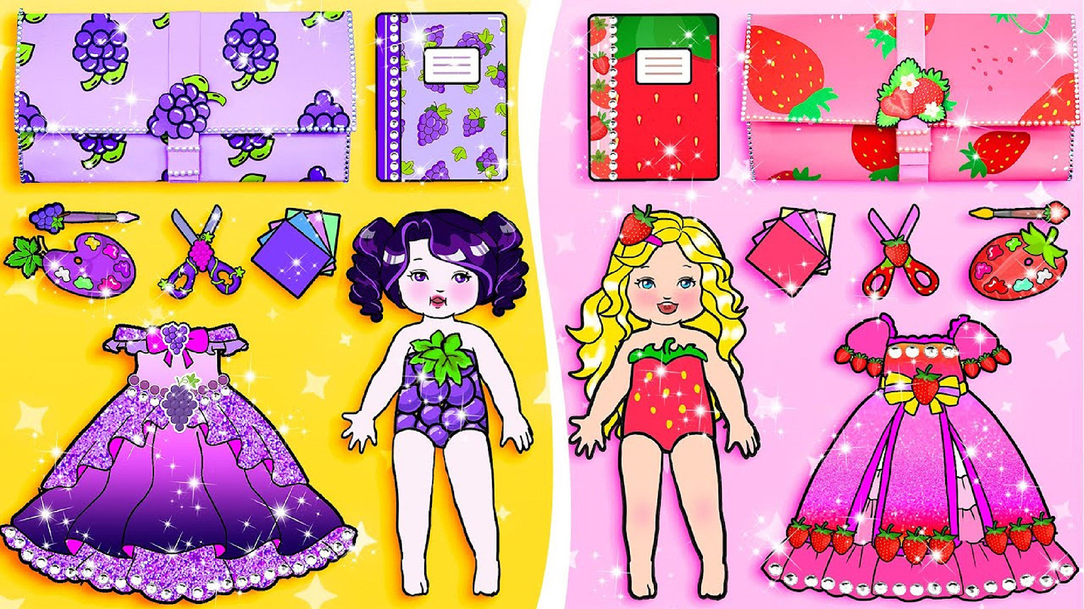 Paper Doll Dress Up - Pink VS Purple Mother & Daughter Dresses - Barbie  Family Contest Handmade 