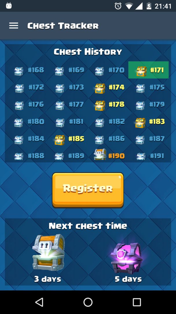 Screenshot of Chest Tracker Calculator