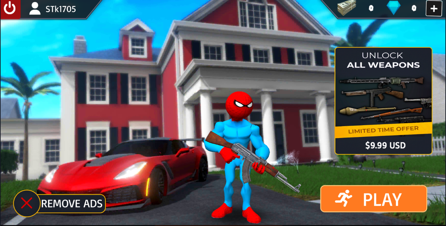 Screenshot 1 of Spider Stickman Rope Hero Open World City อันธพาล 1.4