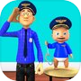 아기와 아빠 경찰관 아이콘