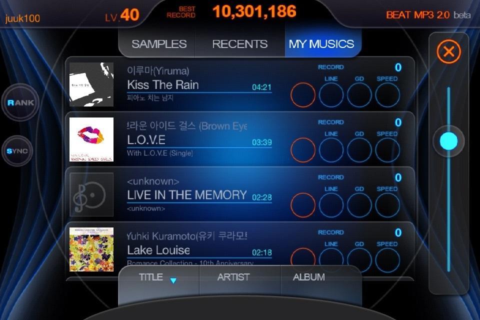 Screenshot of BEAT MP3 2.0 - Rhythm Game