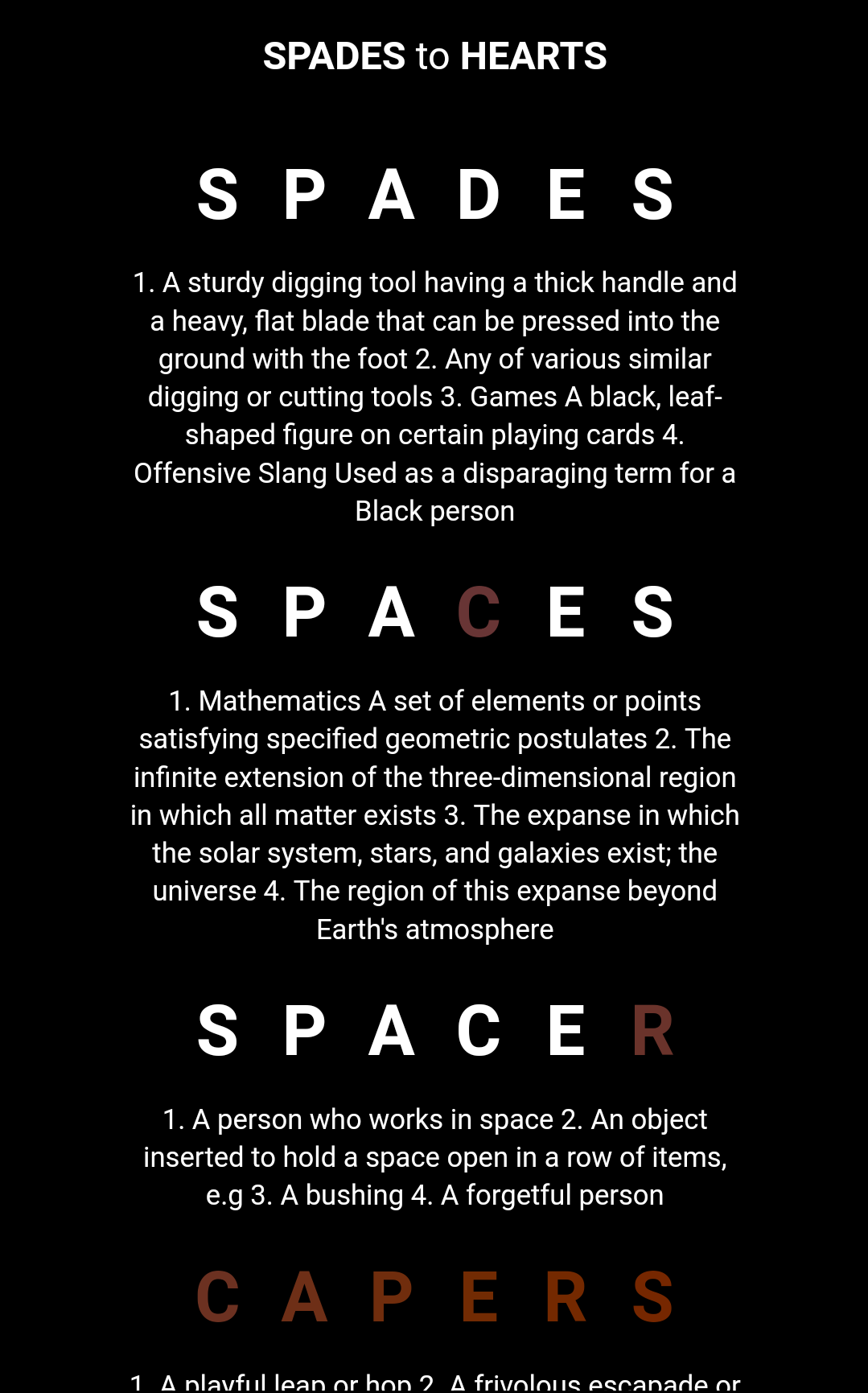 Screenshot of REWORD puzzle(aka Word Ladder/Doublet)