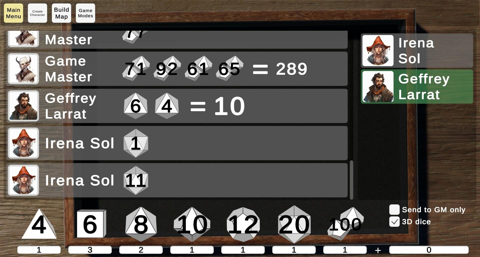 Roles & Dice Game Screenshot