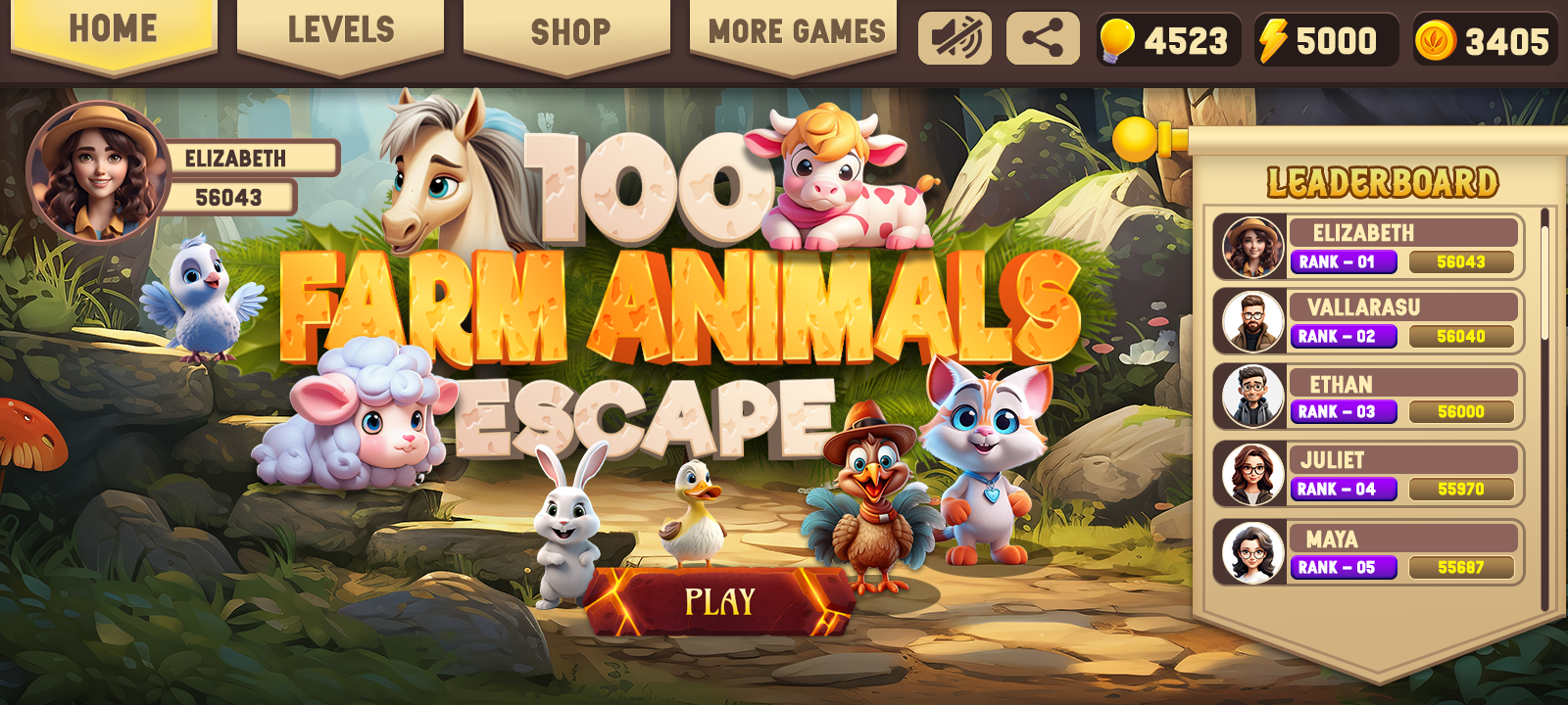 PG Escape : 100 Farm Animals Game Screenshot