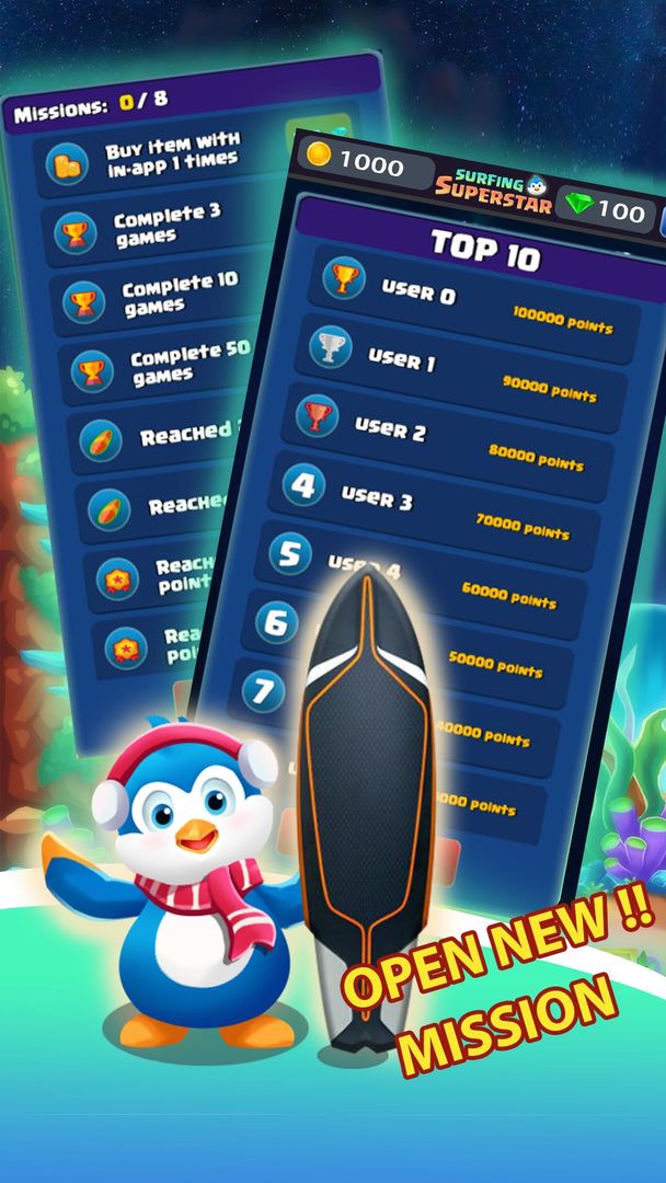 Penguin Surfer 게임 스크린 샷