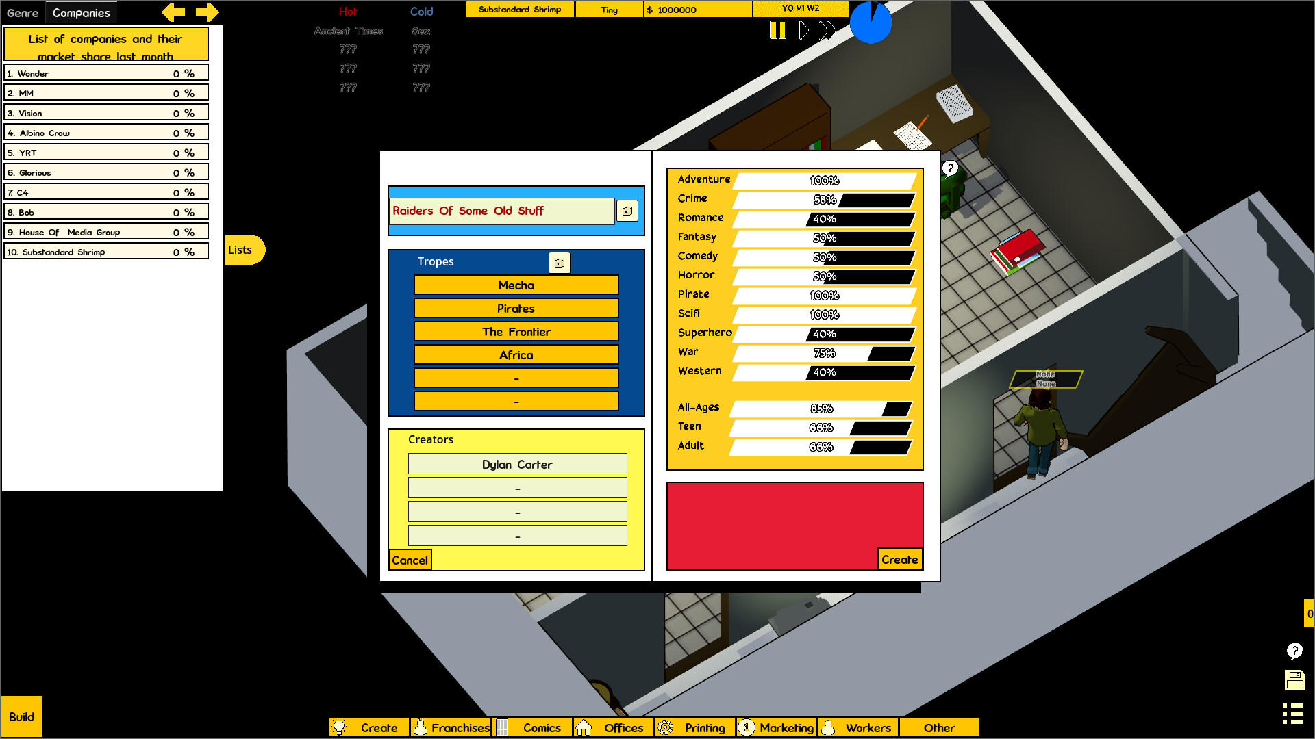 Comic Company Manager Game Screenshot