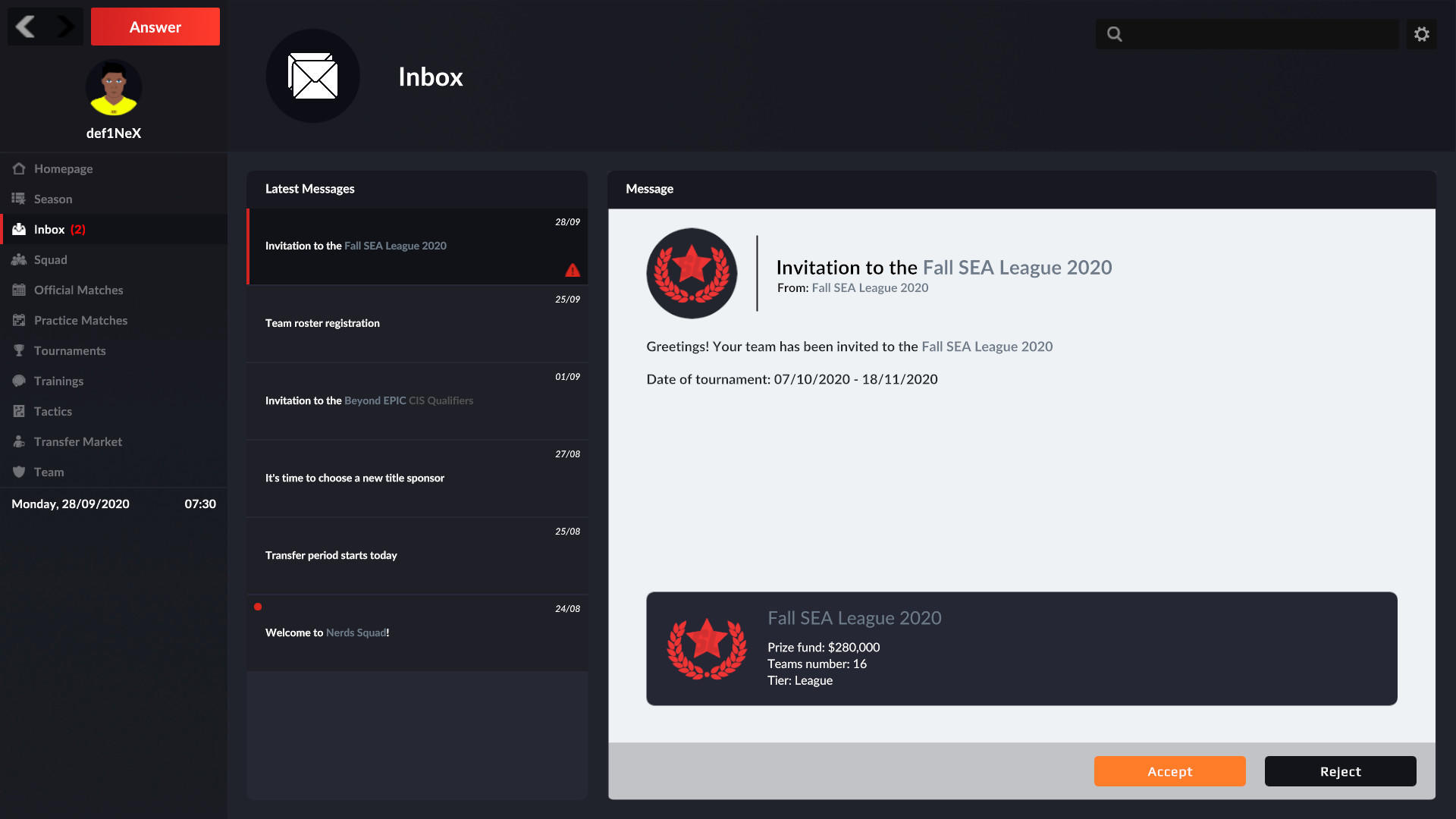 Screenshot of eSports Manager