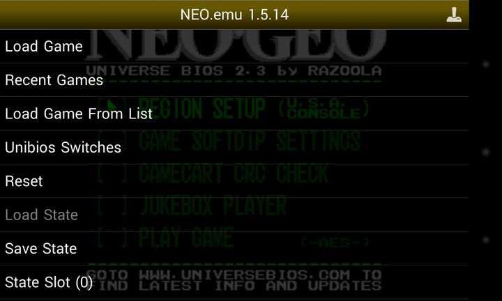Captura de Tela do Jogo NEO.emu (Arcade Emulator)