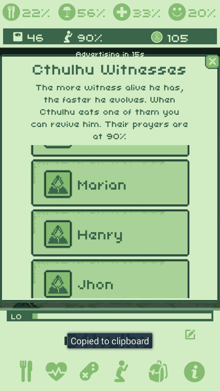 Cthulhu Virtual Pet Game Screenshot