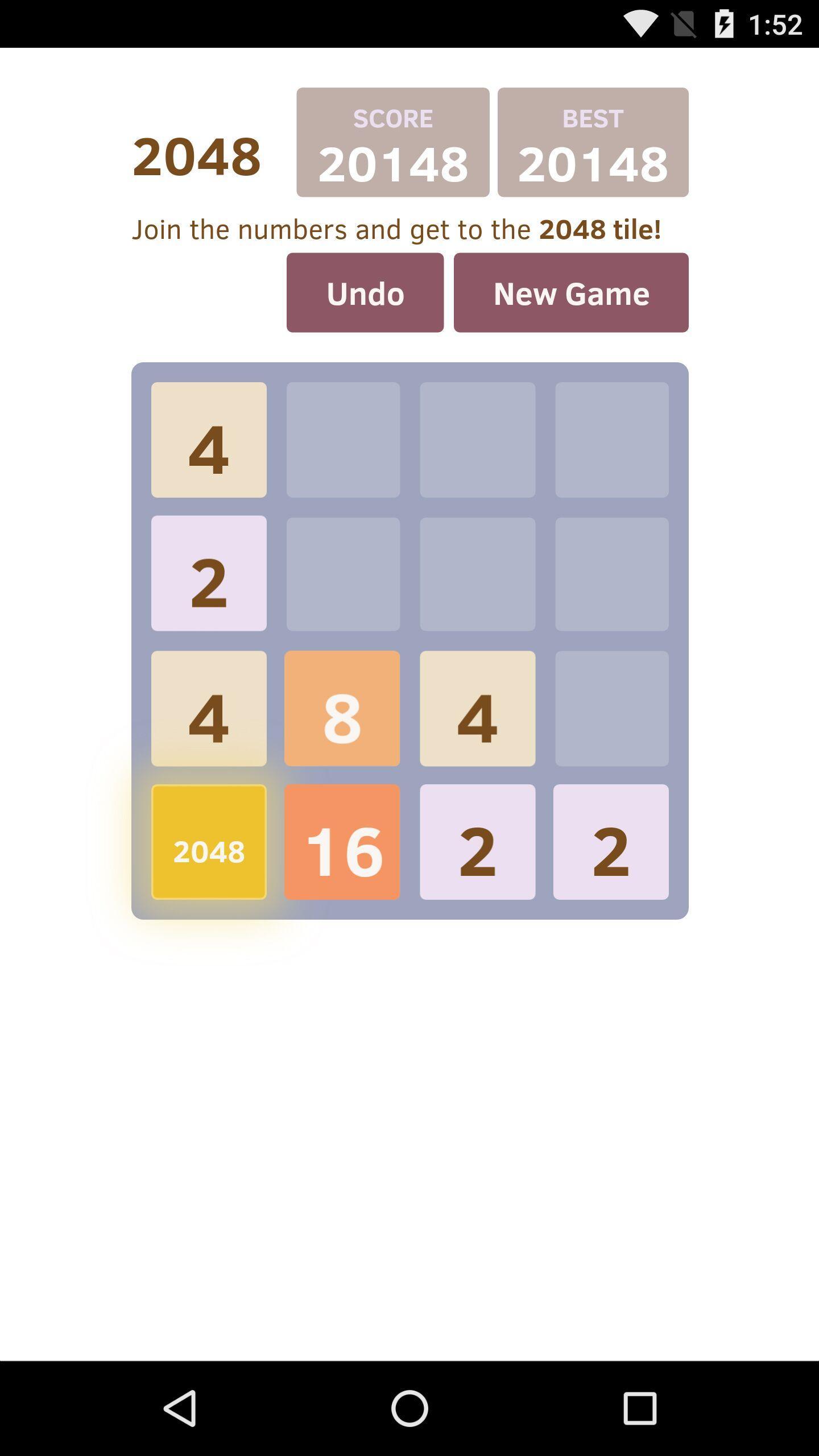 Classic 2048 puzzle game Game Screenshot