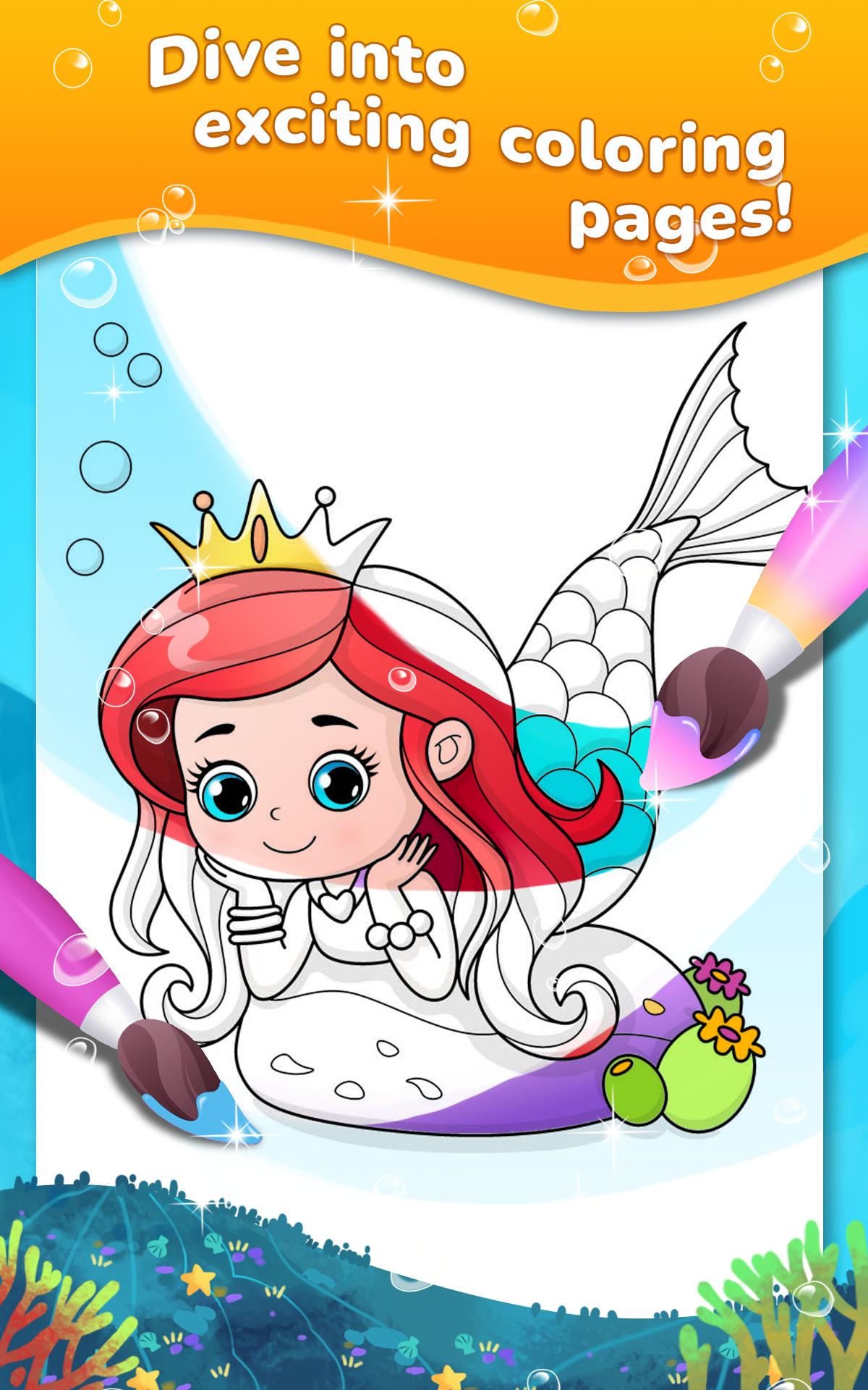 Mermaid coloring book gradient Game Screenshot