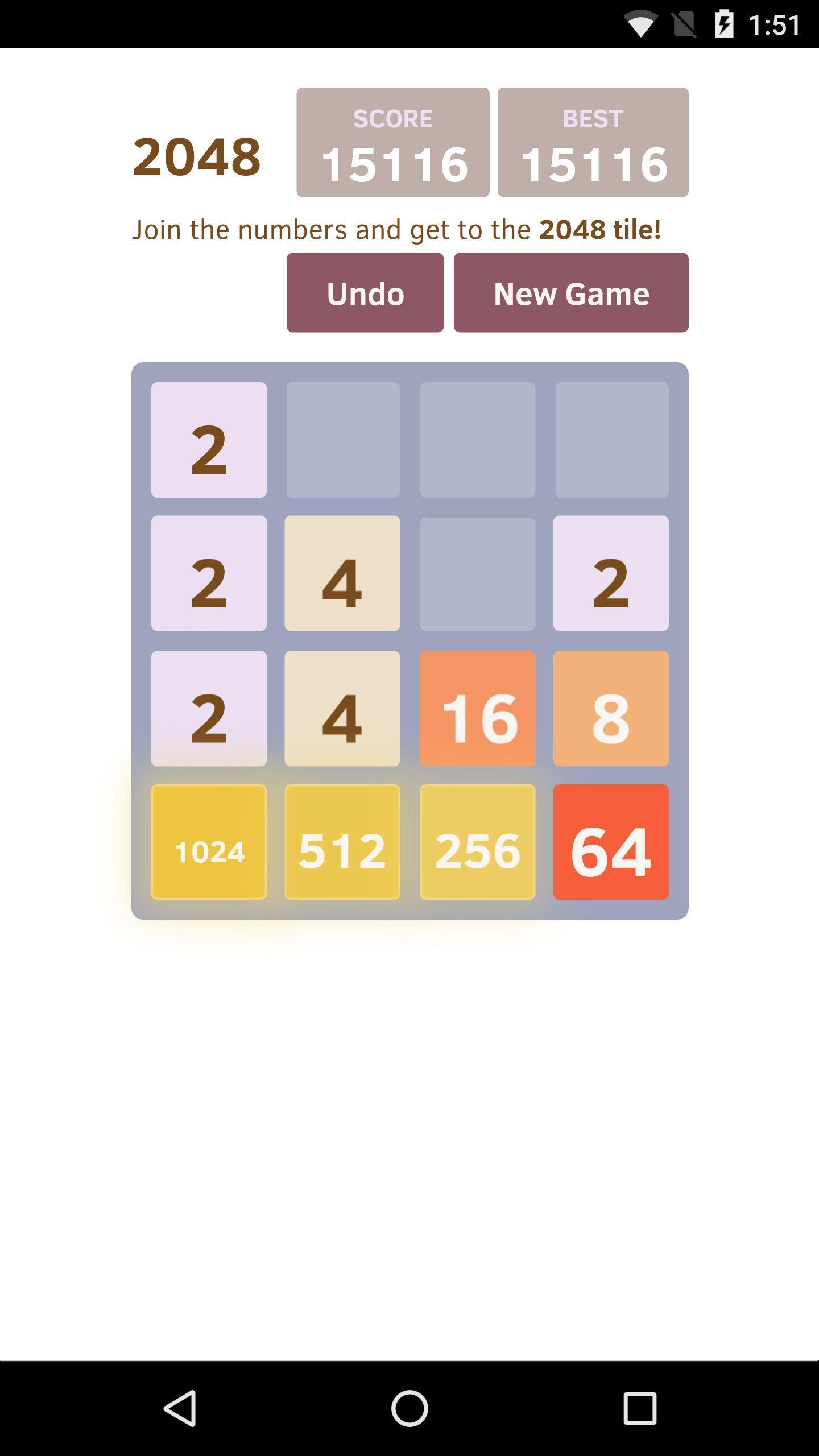 Classic 2048 puzzle game Game Screenshot