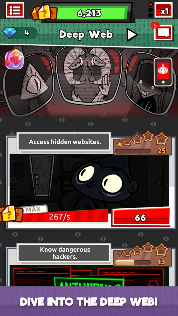Screenshot of Into the Deep Web - Internet Mystery Idle Clicker
