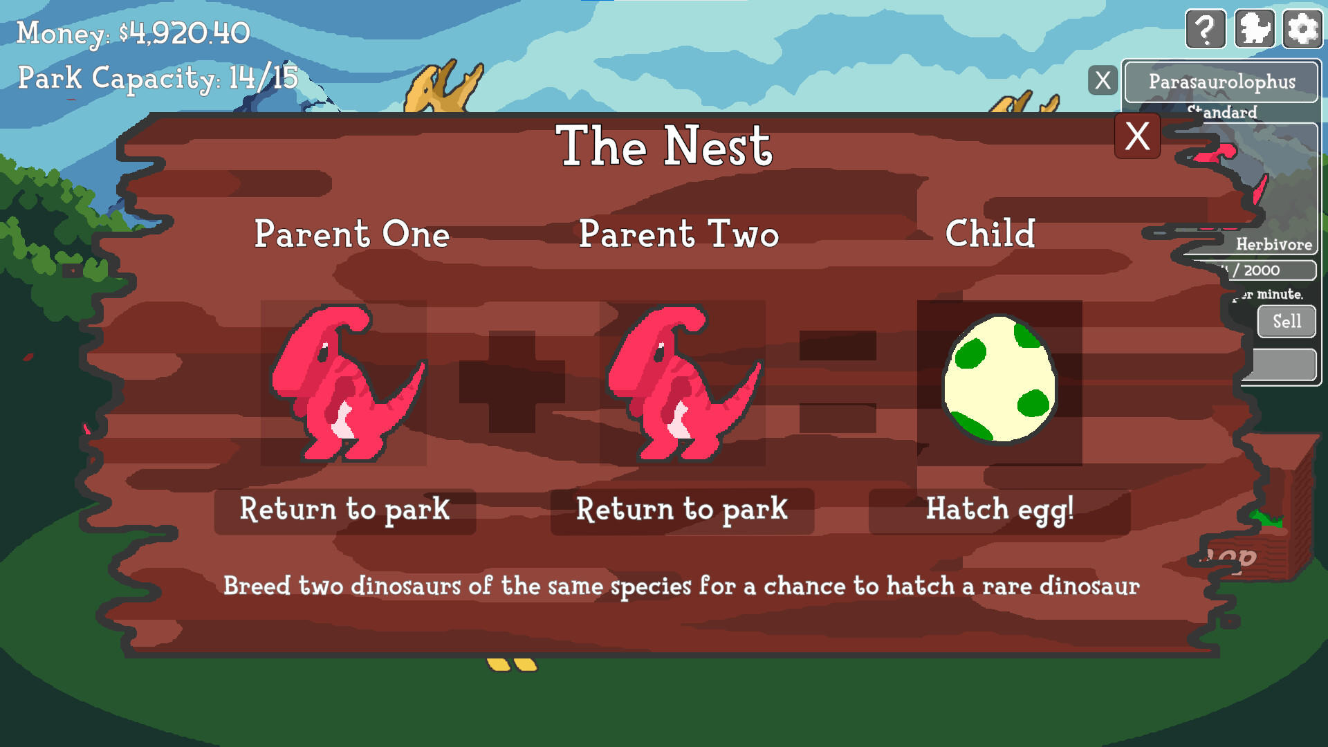 Dino Park screenshot game