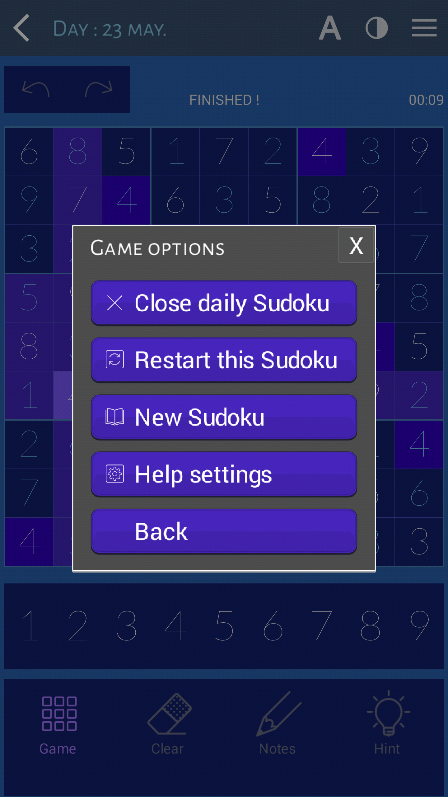 Cuplikan Layar Game Sudoku classic