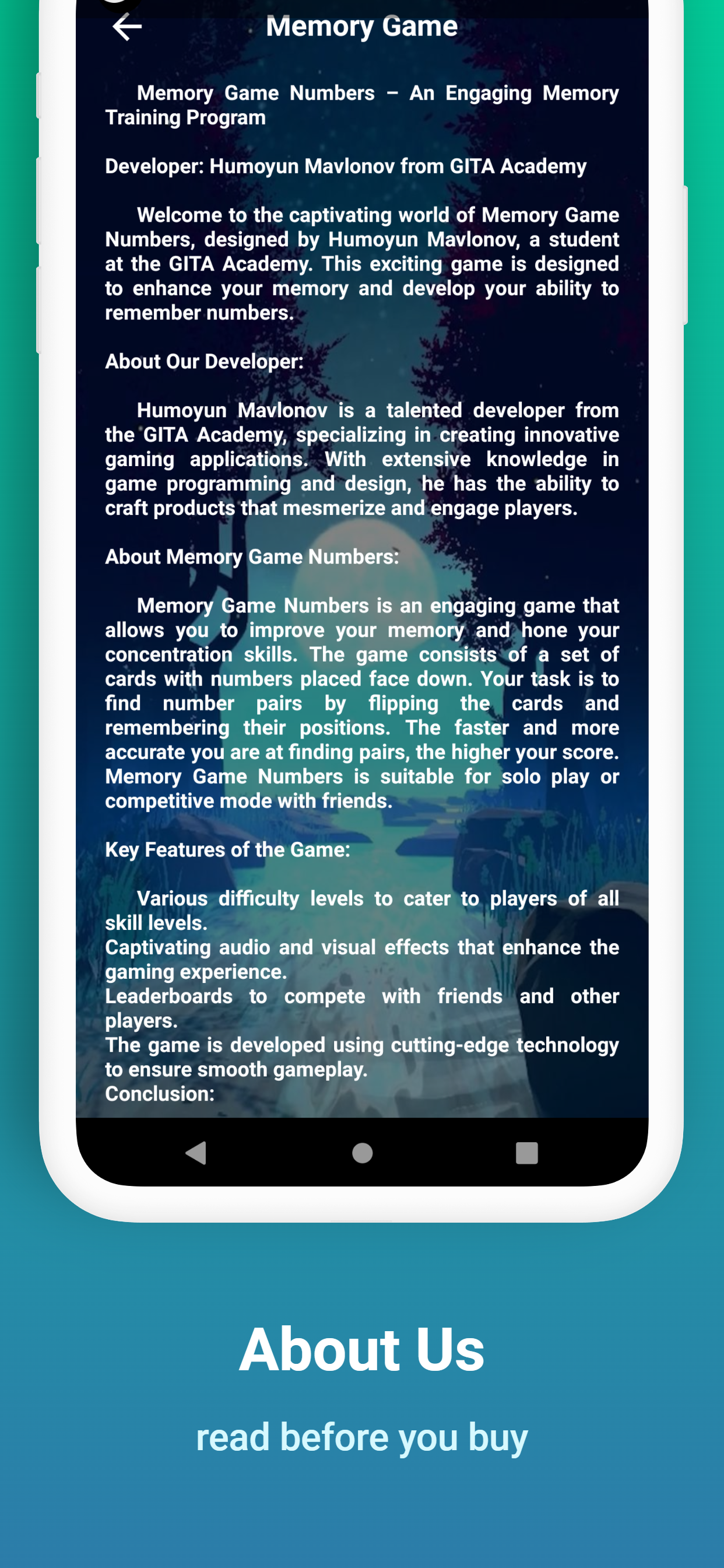 Screenshot of Memory Game Numbers