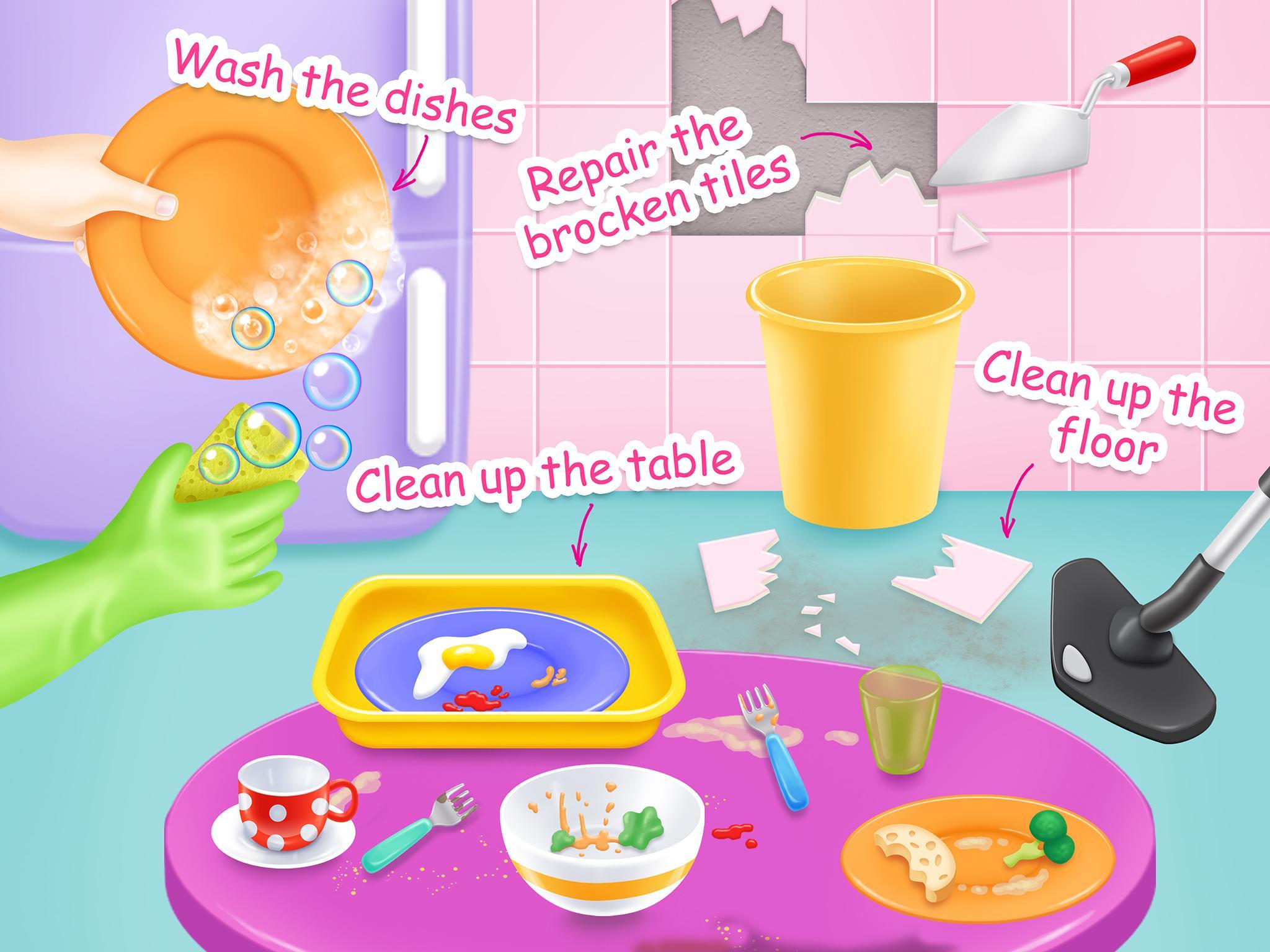 Captura de Tela do Jogo Doll House Cleanup