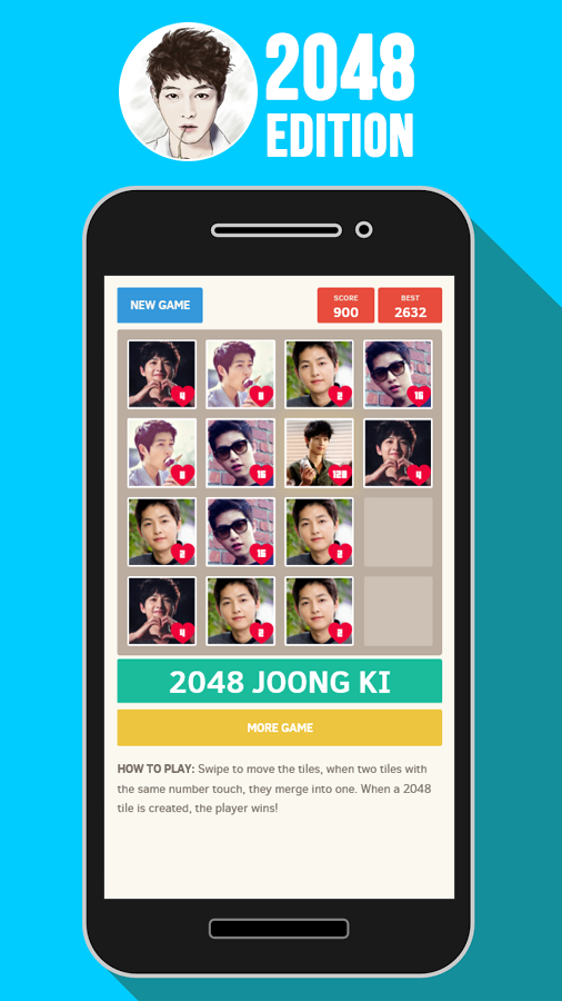 Скриншот игры 💘 2048 Song Joong Ki Game.