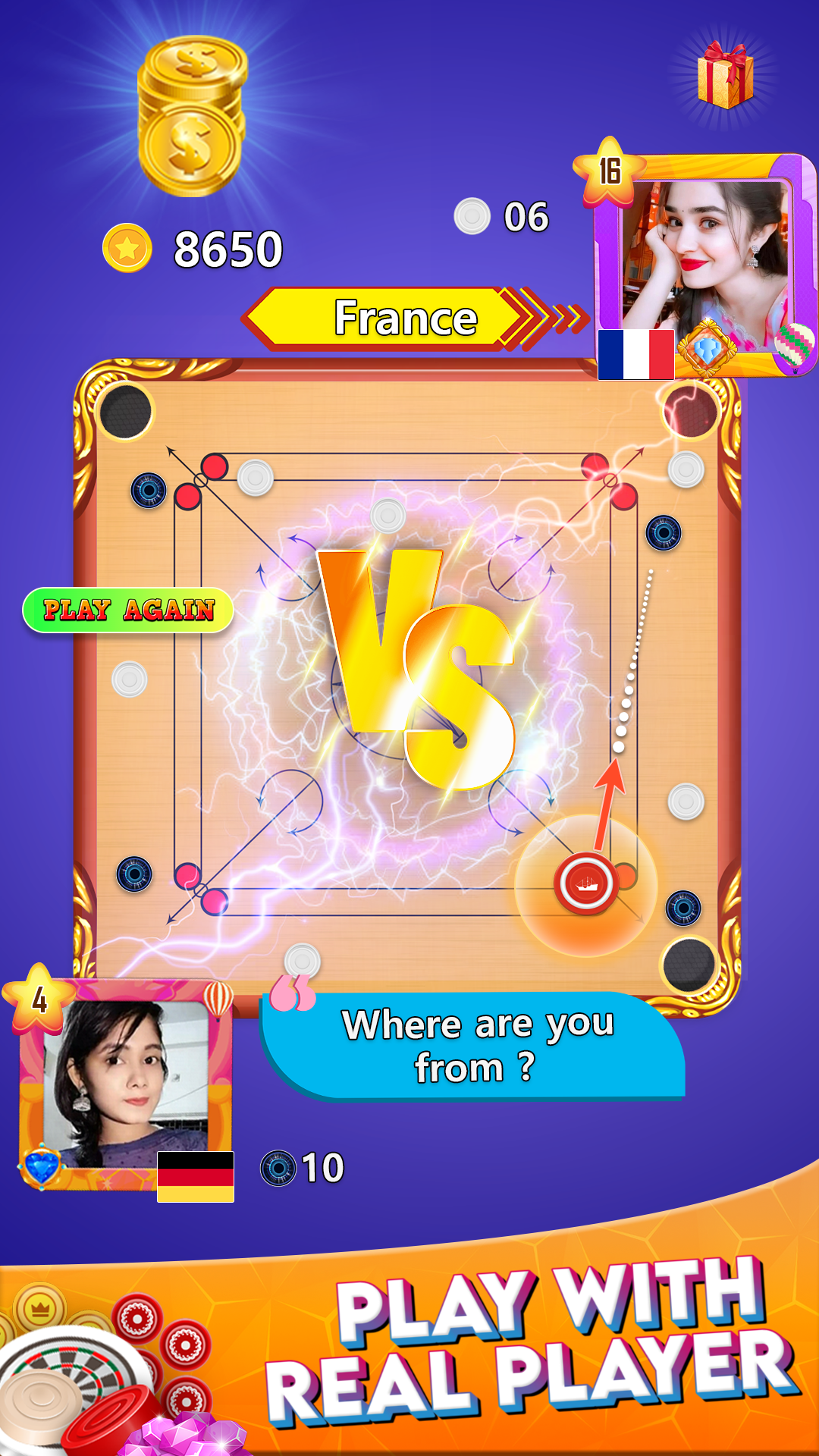 Captura de Tela do Jogo Royal Carrom Board・Disc Pool