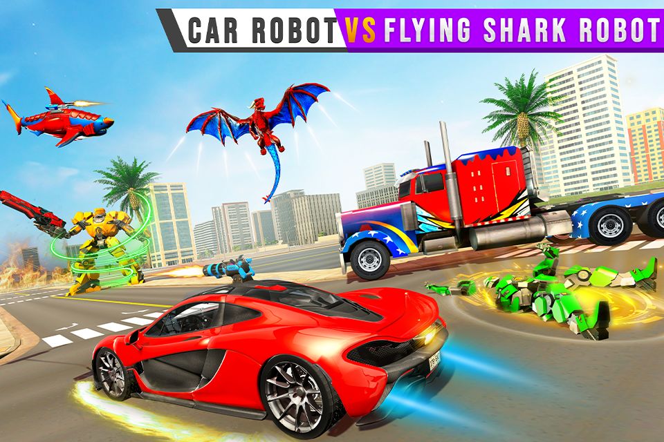 Screenshot of Police Shark Robot Car Game