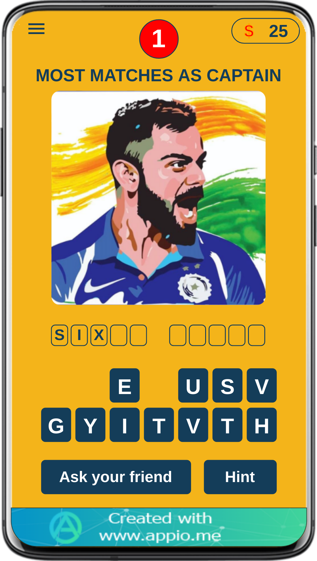VIRAT KOHLI GAME APP Game Screenshot