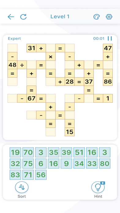 Math Crossword Puzzle Game Screenshot