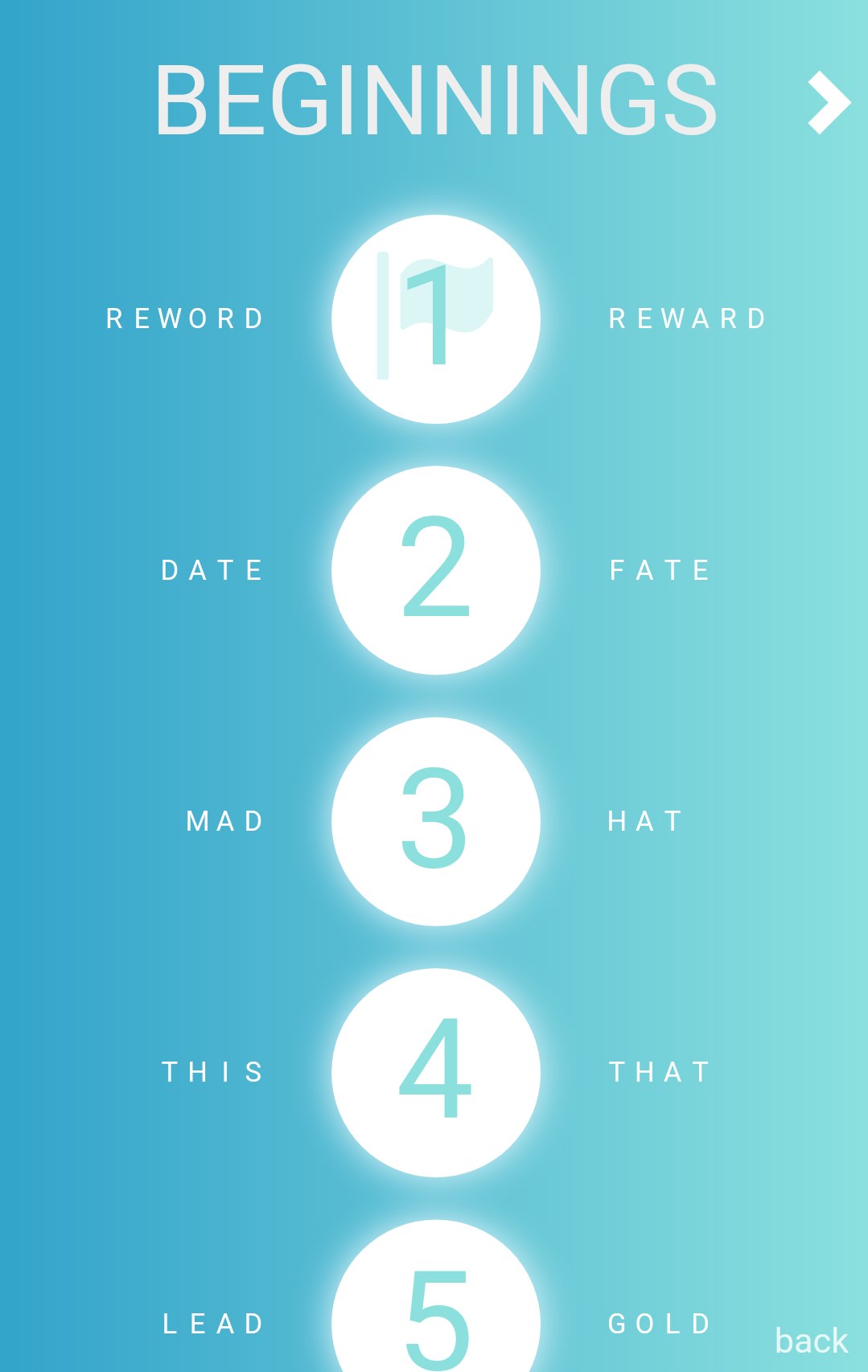 Screenshot of REWORD puzzle(aka Word Ladder/Doublet)