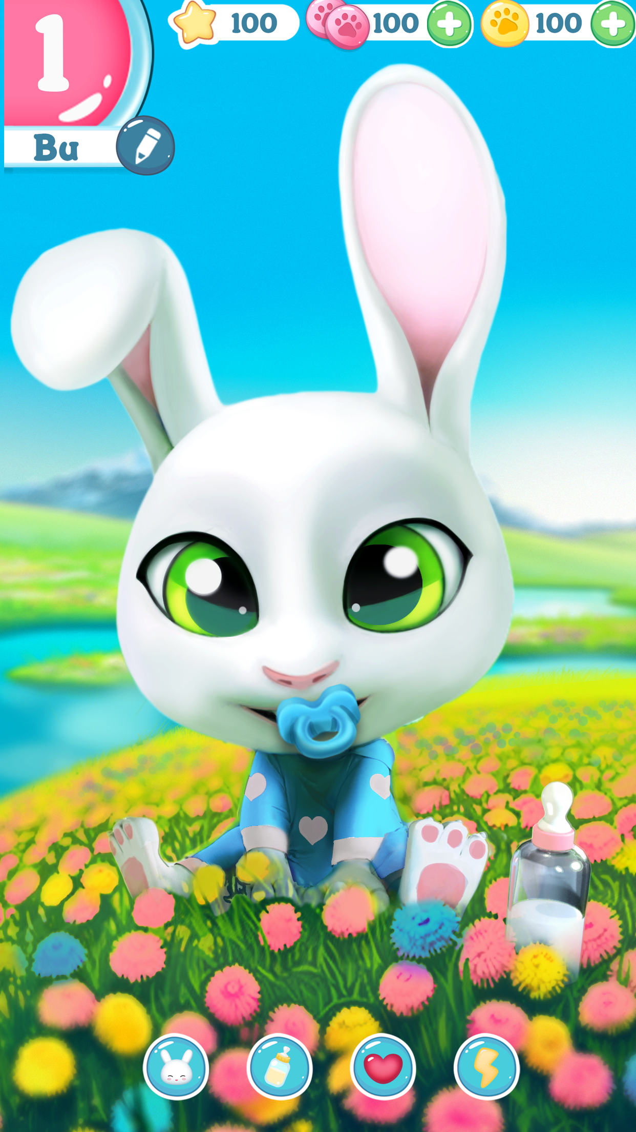 Screenshot 1 of Bu Bunny - ချစ်စရာအိမ်မွေးတိရစ္ဆာန်စောင့်ရှောက်မှုဂိမ်း 3.0