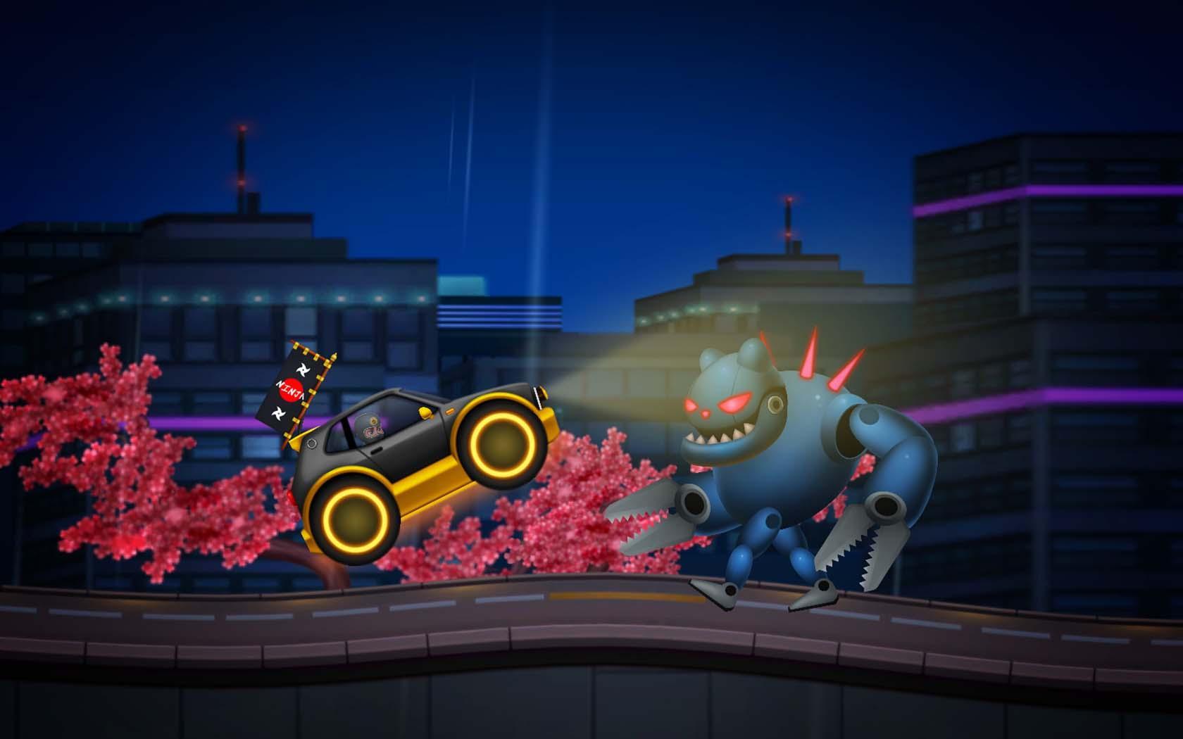 Screenshot of Night City Tokyo Drift: Clumsy Ninja Chasing Cars