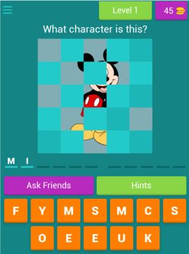 Cartoon Character Quiz Game Game Screenshot