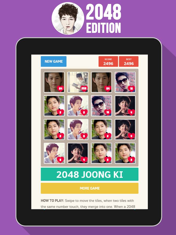 💘 2048 Song Joong Ki Game. 게임 스크린 샷