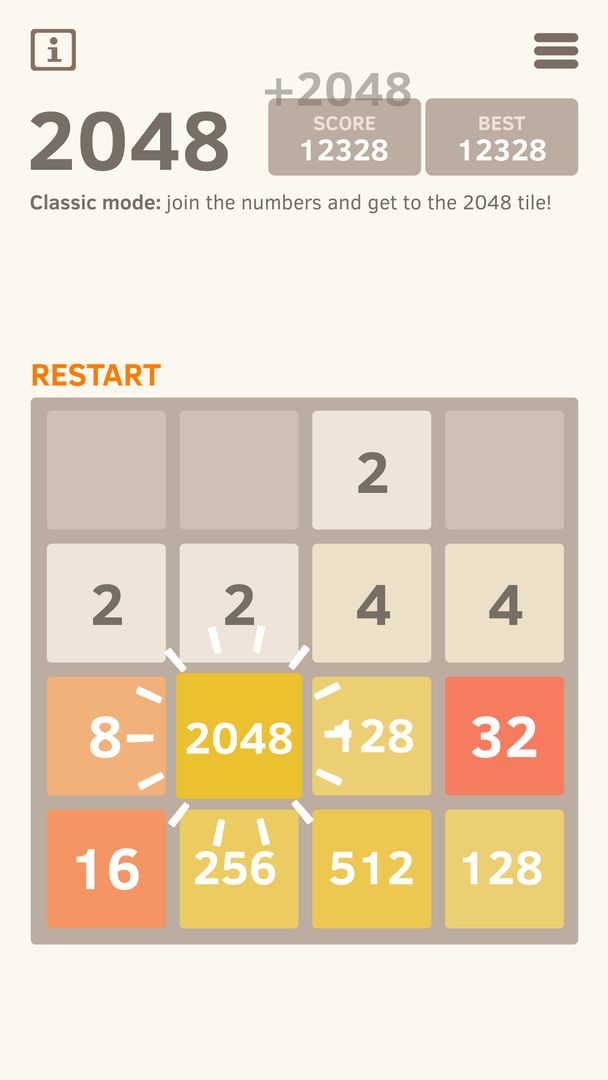 Screenshot of 2048 Number puzzle game