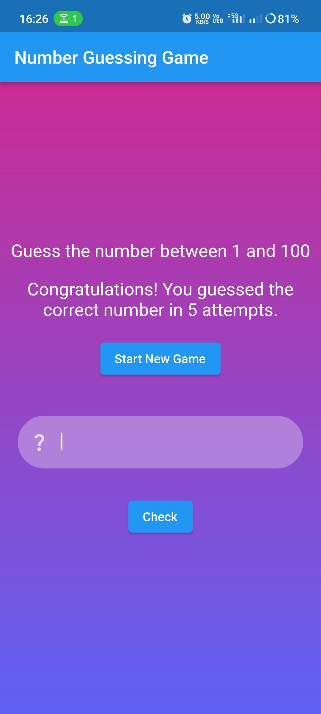 Cuplikan Layar Game Guess The Number