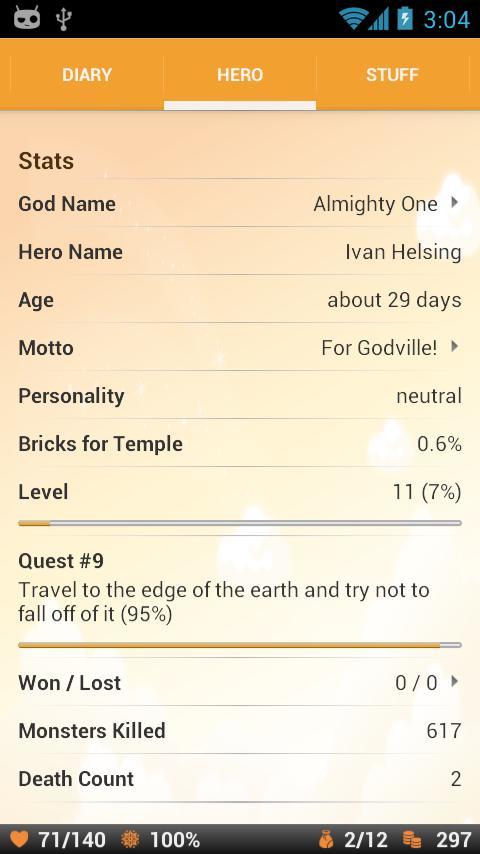 Godville screenshot game