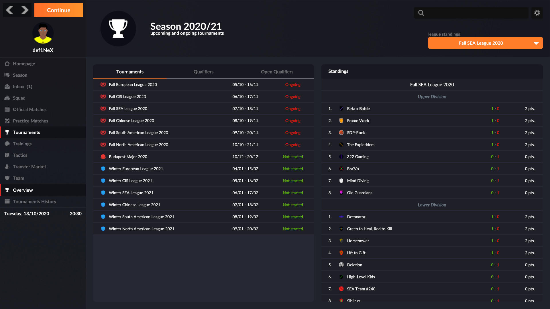 Screenshot of eSports Manager