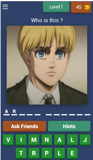 Attack on Titan Quiz 게임 스크린샷