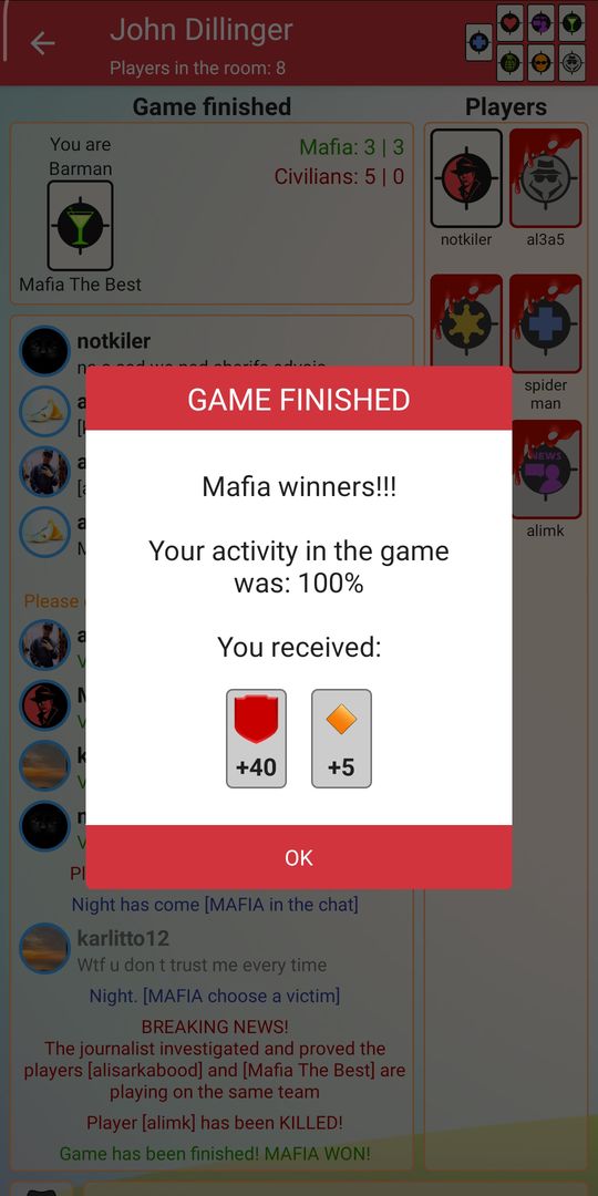 Screenshot of Mafia online